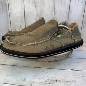 Sanuk Mens 14 Vagabond Sidewalk Surfer Brown Canvas Lightweight Loafer Shoes